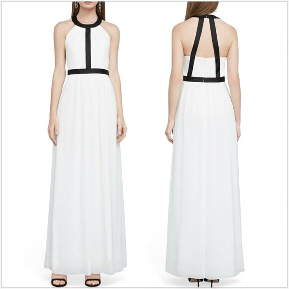 BCBGMaxazria BCBG Tacarra Long Off White w/ Black Trim Eve Gown Dress NWT NEW 4 - Picture 1 of 6